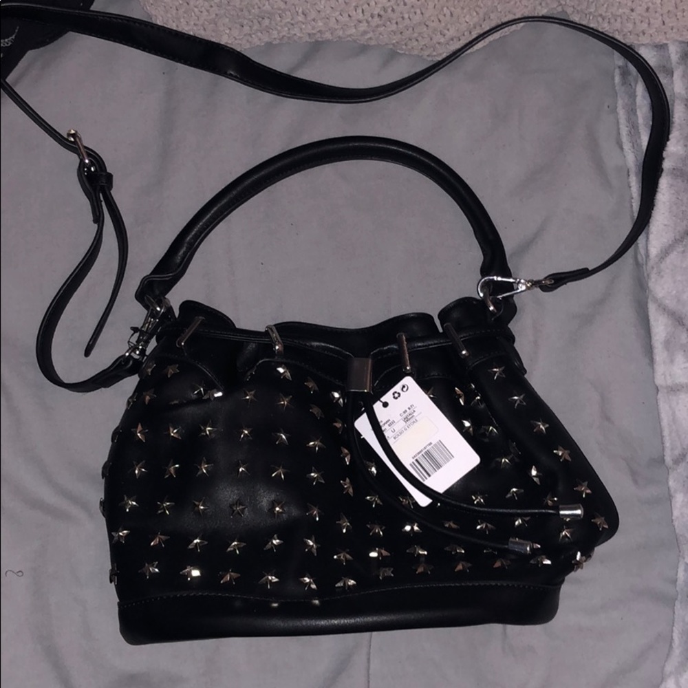 Black leather bucket bag